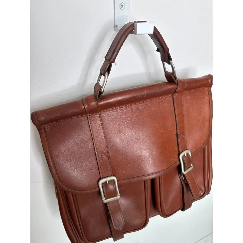 Vintage 90s Brown Leather Messenger Satchel Bag Detachable Shoulder Strap USA